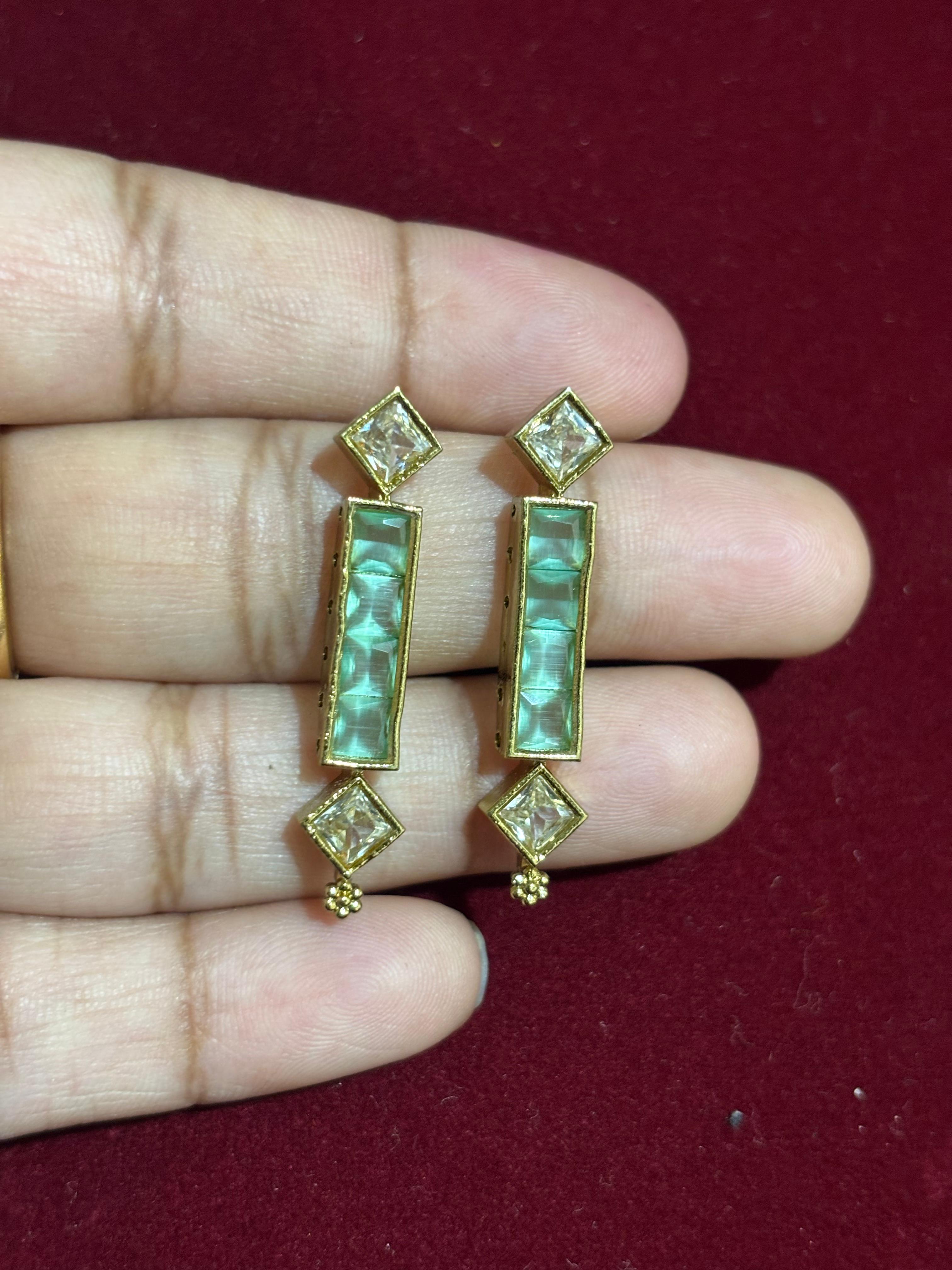 Stone Line Bar Pendants, Set of Pair, Colours available