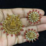Antique Finish Lakshmi Devi Pendant with Earrings, sold by 1 set