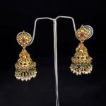 Gold Finish Butta's with Sugar Beads & Green hydro bead hangings, Set of 1 Pair