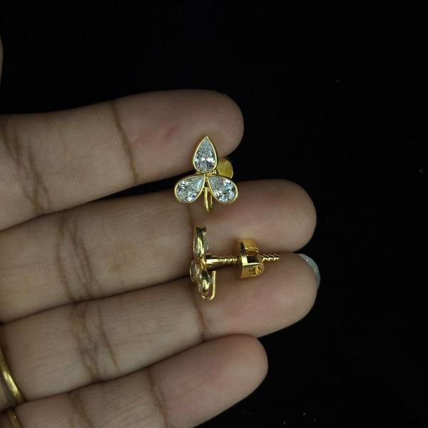 Gold Finish 3 Polki Stone Changeable Studs with screw back, set of pair