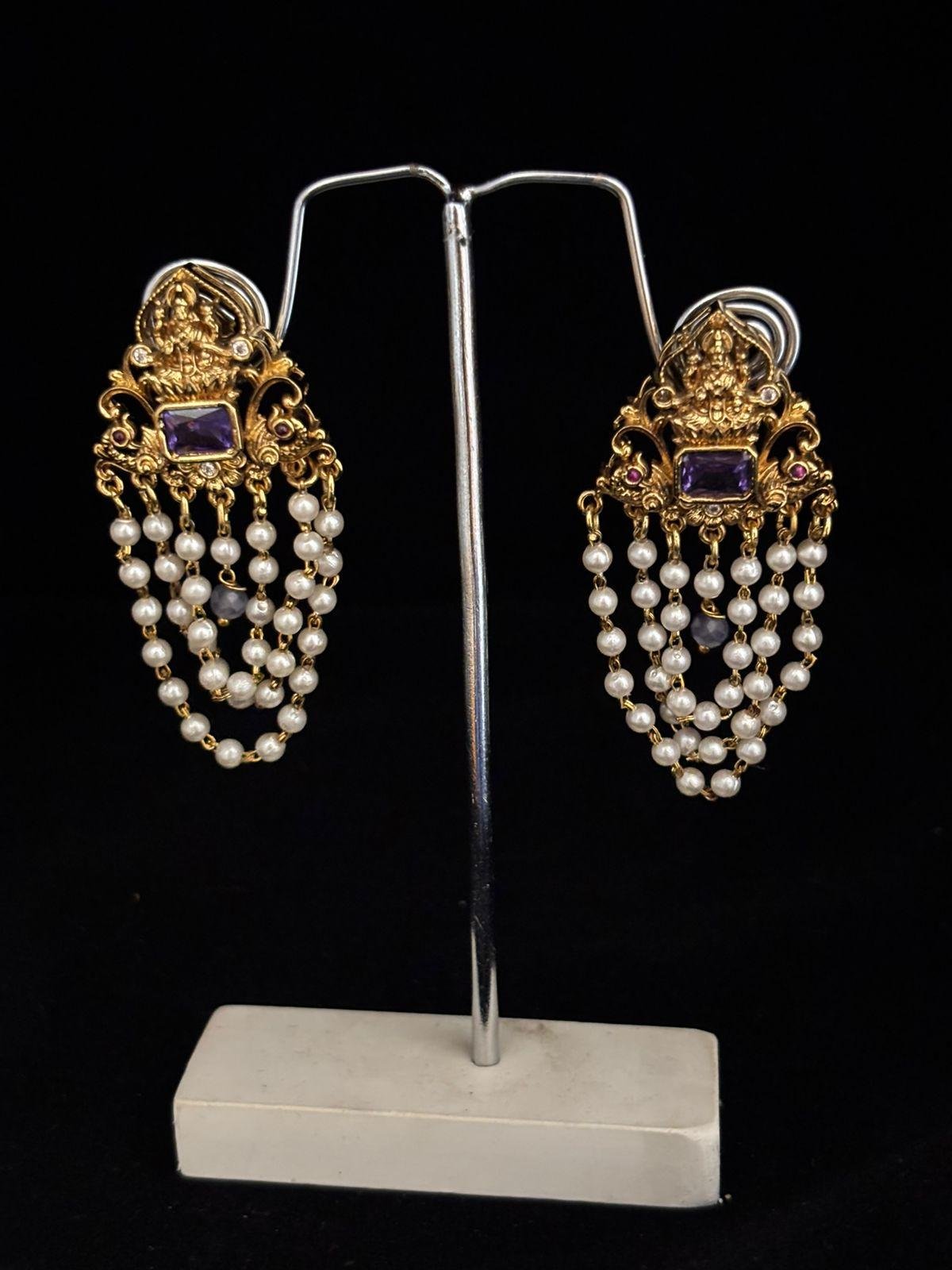 Stud customized with Pearls hangings, Set of 1 Pair, Colours Available
