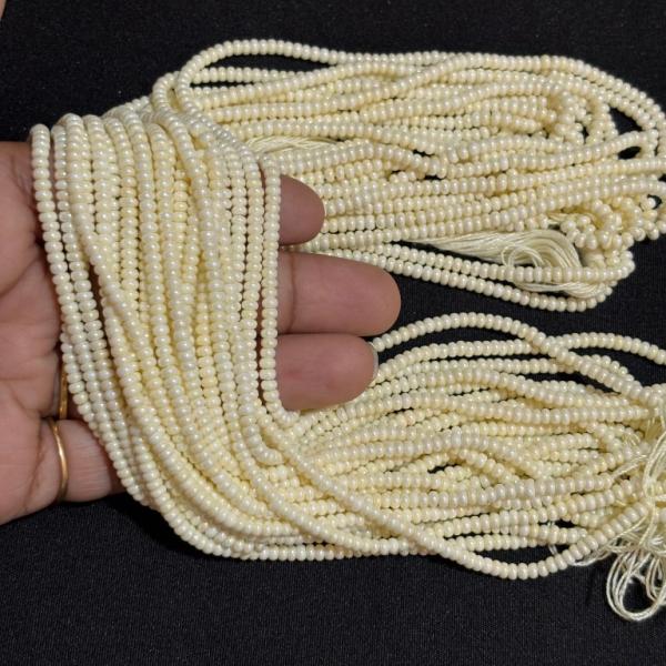 Sugar Beads Cream Shade plain 3x2mm, Minimum Order Qty 2 lines