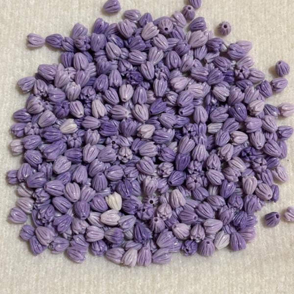 Coral Replica Synthetic Beads, Tulip Shape, 8x7mm, Lavender, Pack Of 20 Pcs