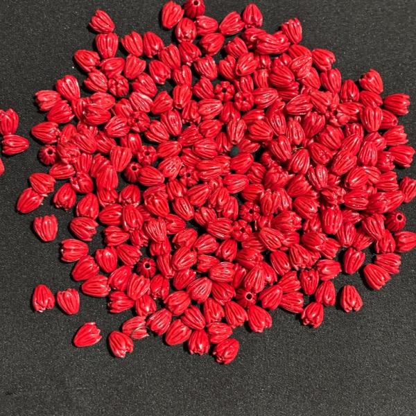 Coral Replica Synthetic Beads, Tulip Shape, 8x7mm, Red, Pack Of 20 Pcs