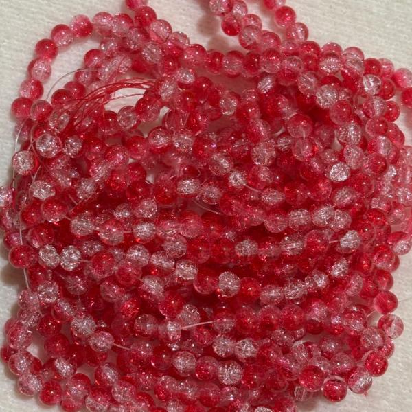 Crackle Beads Marble White & Red 8.2x7.5mm