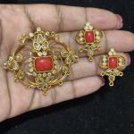 Coral Pendant with Earrings , sold by 1 pc