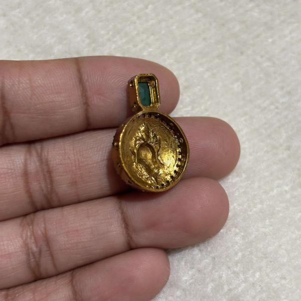 Antique Finish Lakshmi Devi small Pendants ( Green and Pink colours available)