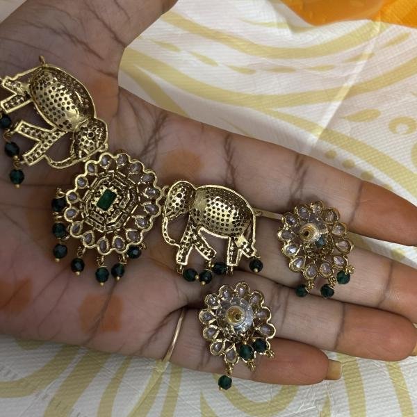 Victorian Heavy Elephant Pendant with Earrings