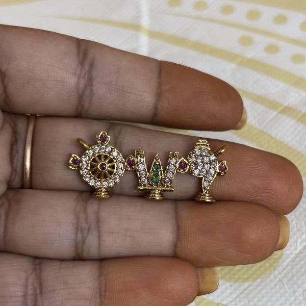 Gold Finish Shanku Chakra Namam Pendant, Sold by 1 pc