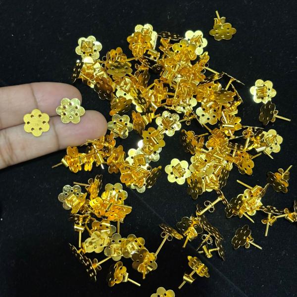 Metal Flower Stud Base with lock for earrings, Pack of 10 gm