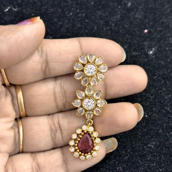 Gold Finish Pendant with 8 holes without Earrings , sold by 1 pc, Colours Available, by default Green Colour will be picked , please select size.