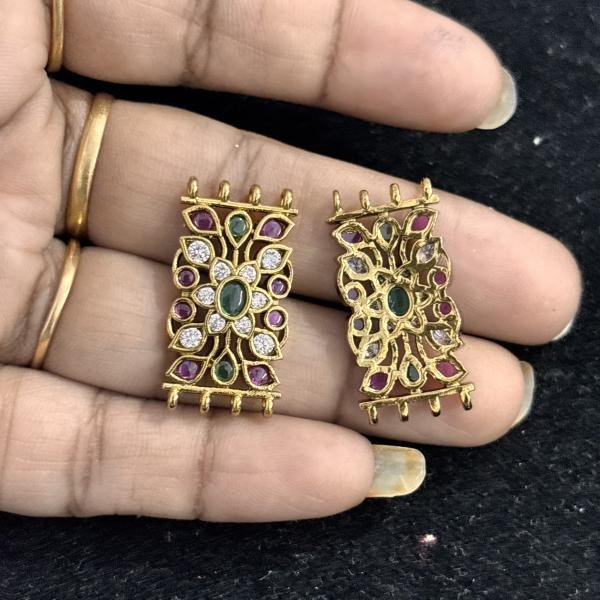 Kundan Stone Side Pendant with 4 connectors both sides , set of 1 pair