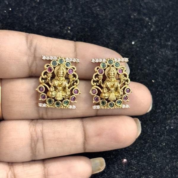 Kundan Stone Lakshmi Devi Side Pendant with 4 connectors Back side , set of 1 pair