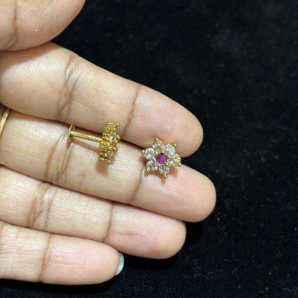 Gold Replica Flower studs with screw back ,set of 1 pair