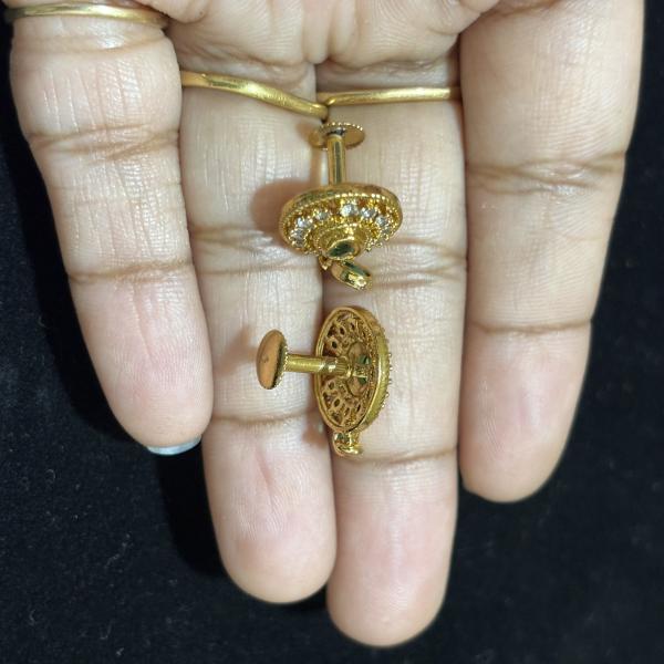 Gold Replica Flower studs with drop hanging with screw back ,set of 1 pair