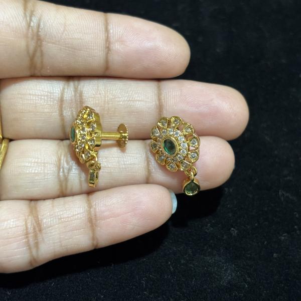 Gold Replica Flower studs with drop hanging with screw back ,set of 1 pair