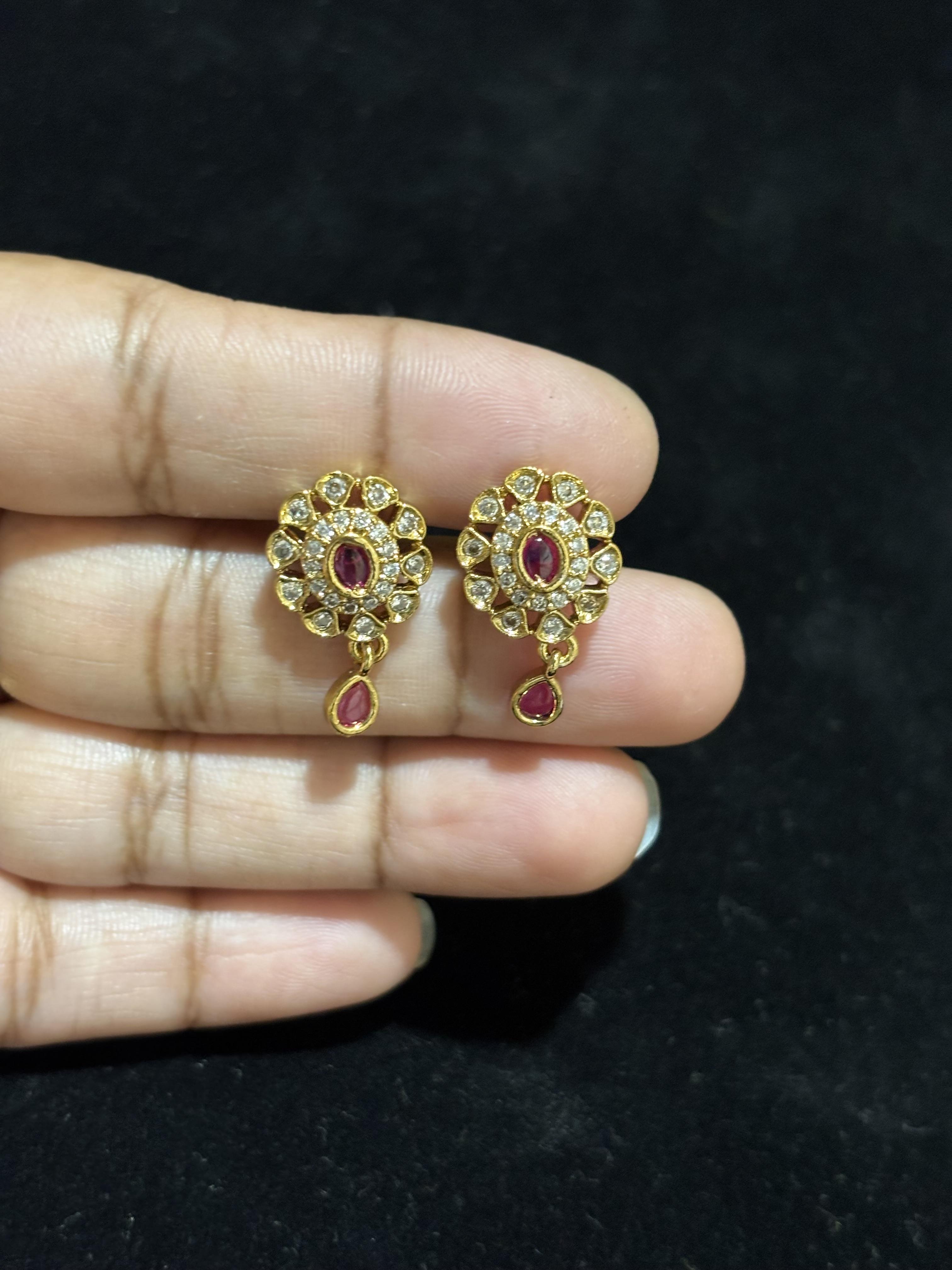 Gold Replica Flower studs with drop hanging with screw back ,set of 1 pair