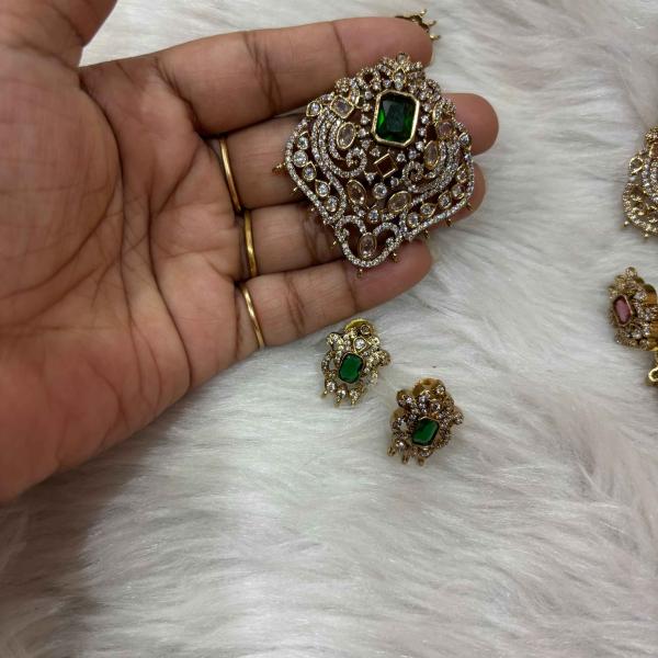 Victorian Mehandi finish Pendant With Stud Earrings (Colours Available)