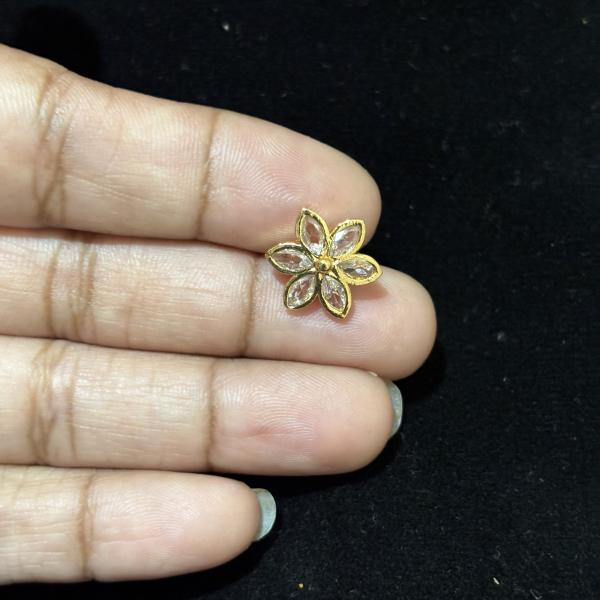 Gold Shade 6 white Stone Flower Side Pendant with 3 holes back side, sold by 1 pc
