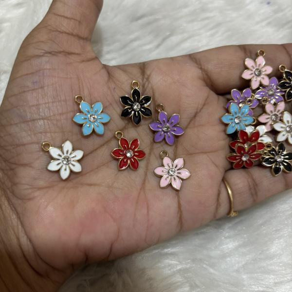 Small Flower with stone Charms , Colours Available , Pack of 6 pcs