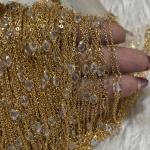 Micro plated 1mm Chandraharam Chain with oval Polki Stone ,sold by 1 pc (approx 30inch)
