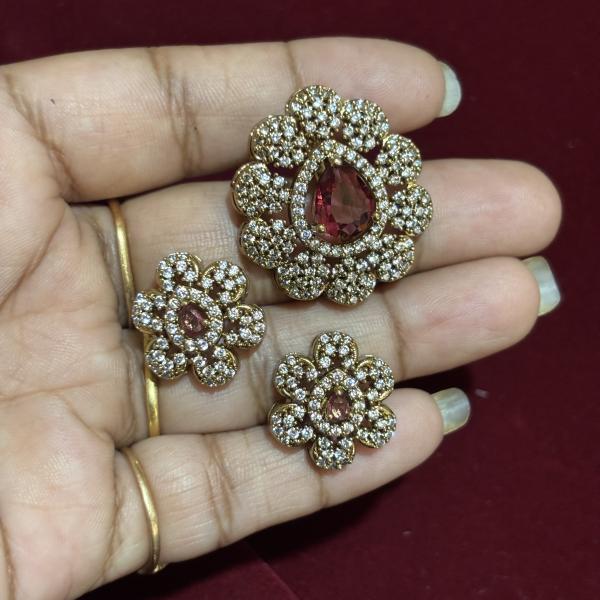 Victorian Mehandi finish Pendant With Stud Earrings (Colours Available)