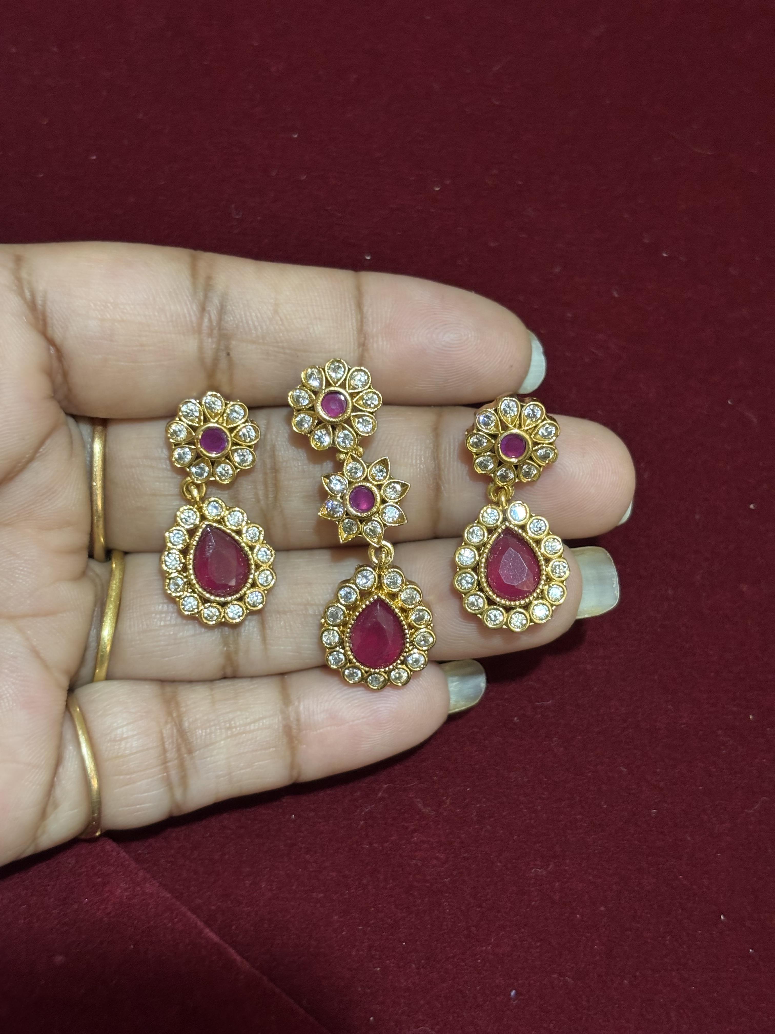 Gold Finish Pendant with 7 holes with Earrings , sold by 1 pc, Colours Available