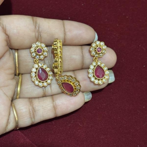 Gold Finish Pendant with 7 holes with Earrings , sold by 1 pc, Colours Available