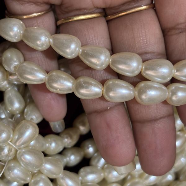 Light Cream Shade Drop Shape Pearls 10 X 7.5 mm