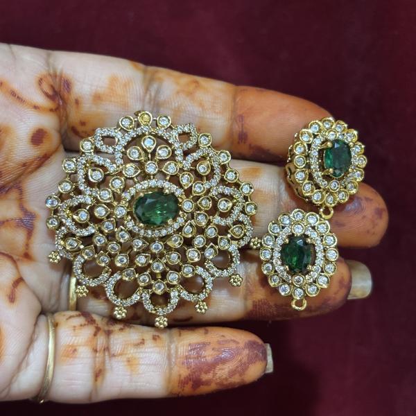 Victorian Mehandi finish Pendant With Stud Earrings (Colours Available)