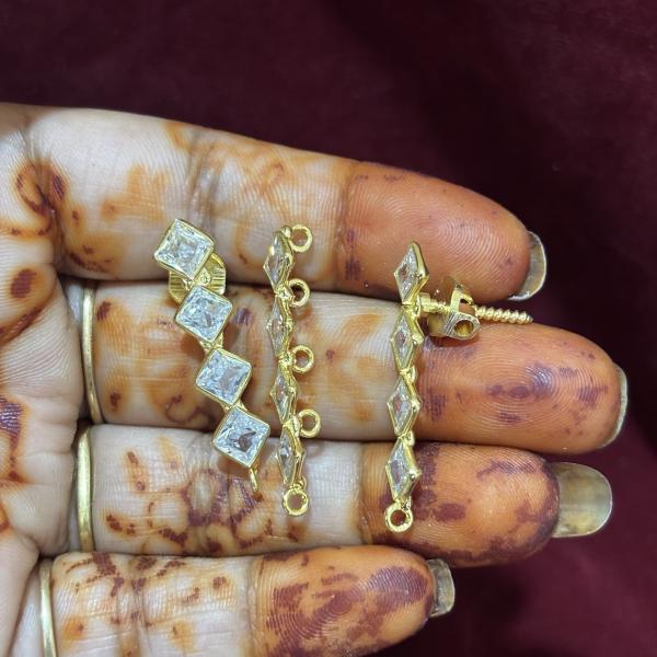 Polki Stone Diamond Shape Pendant with Screw Back Earrings , Set of 1 pair , Colours Available