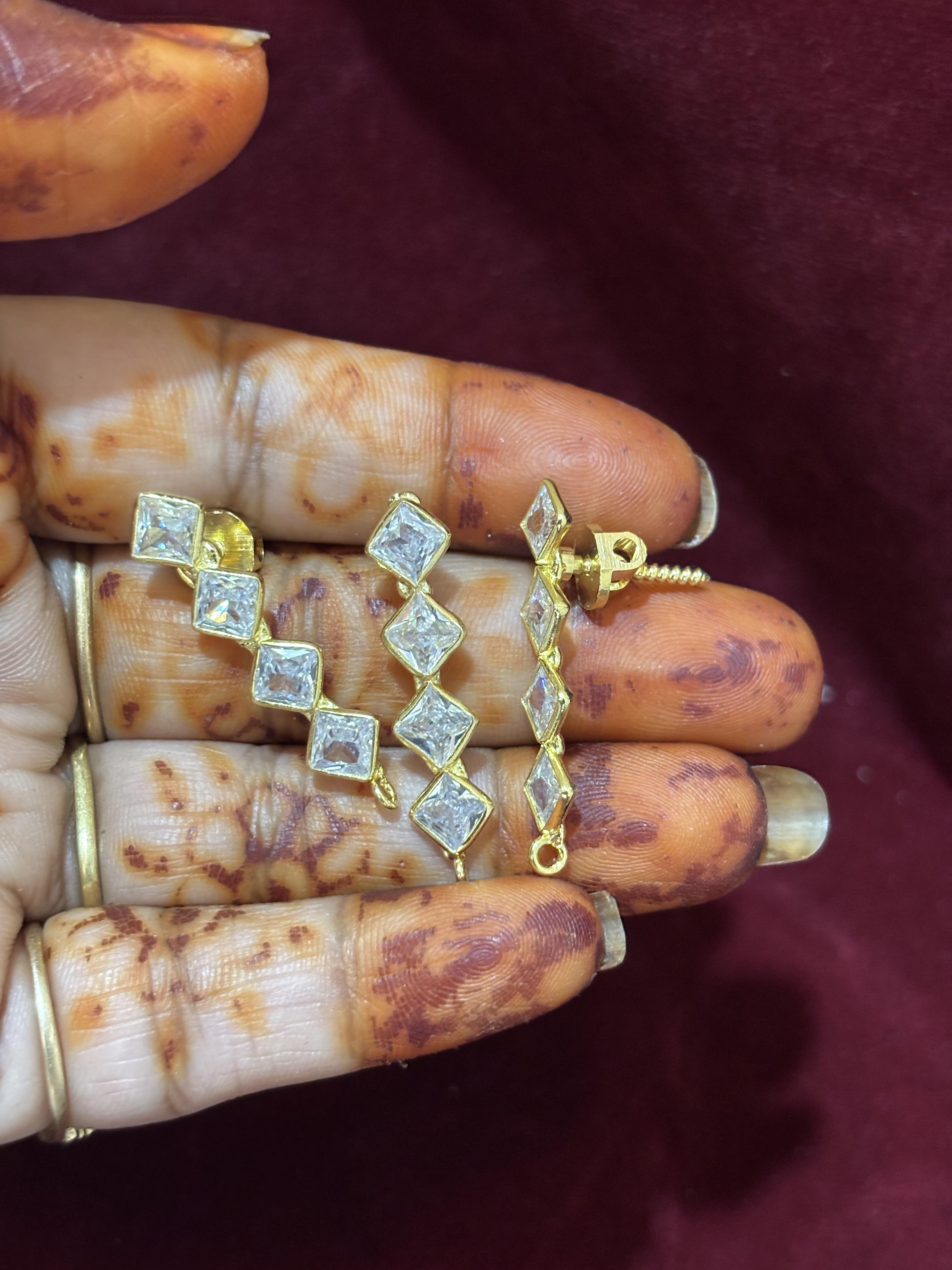 Polki Stone Diamond Shape Pendant with Screw Back Earrings , Set of 1 pair , Colours Available