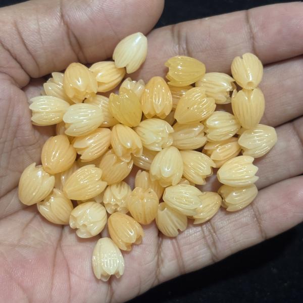 Coral Replica Synthetic Beads, Tulip Shape, 10x8mm Light Orange, Pack Of 10 Pcs