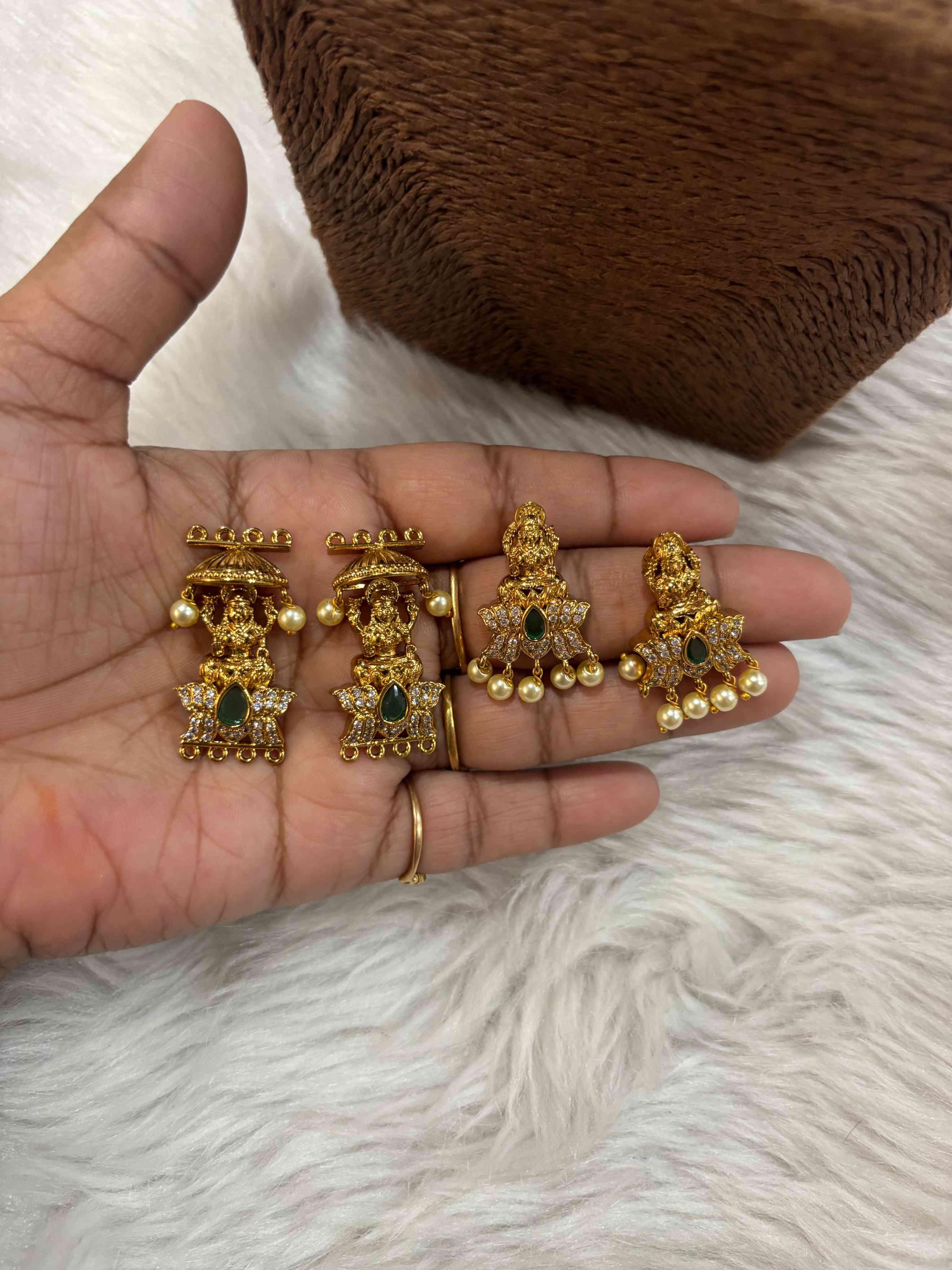 Matt Finish Laxmi Devi side pendants With Earrings